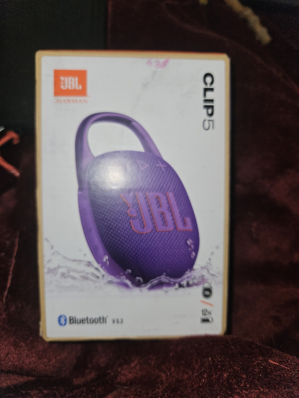 JBL Clip 5 Portable Bluetooth Speaker - Purple with Orange Logo